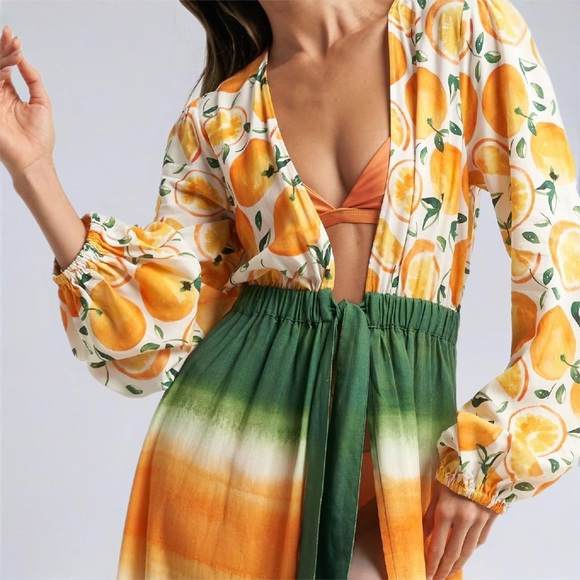 SIGAL Long-Sleeve Tie-Front Cover-Up Dress L - Picture 7 of 16